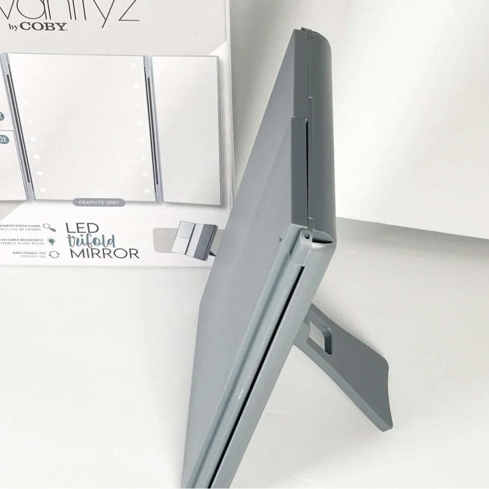 Coby Vanityz Trifold LED Mirror Grey 1x 2x 3X Magnification NEW